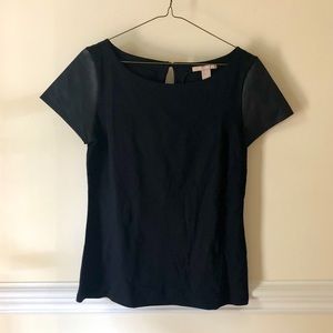 Black shirt with leather sleeves